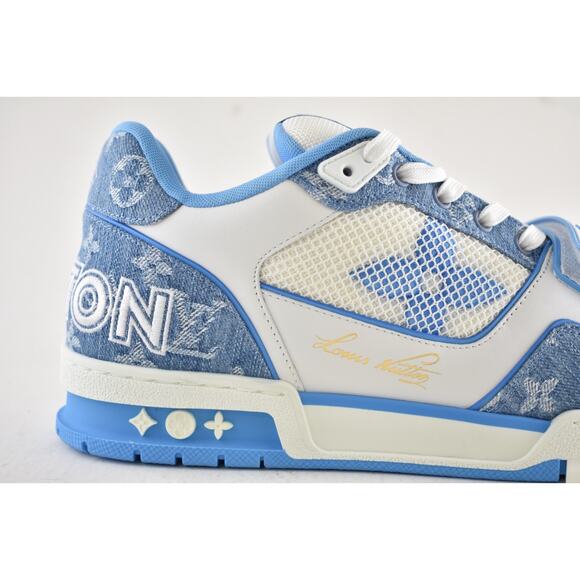 Louis Vuitton Denim Blue Monogram White LV Low Top Trainer Sneaker UK 9 US 10 11 - Picture 4 of 16